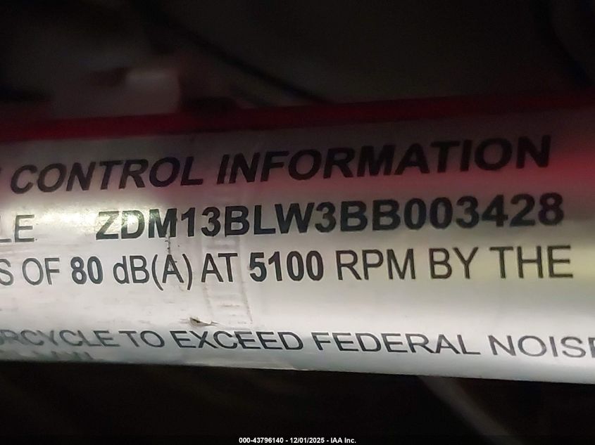 2011 Ducati Diavel VIN: ZDM13BLW3BB003428 Lot: 43796140