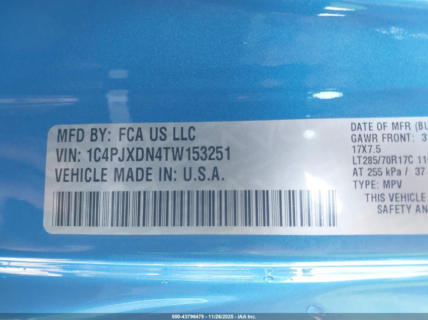 2026 Jeep Wrangler VIN: 1C4PJXDN4TW153251 Lot: 43796479