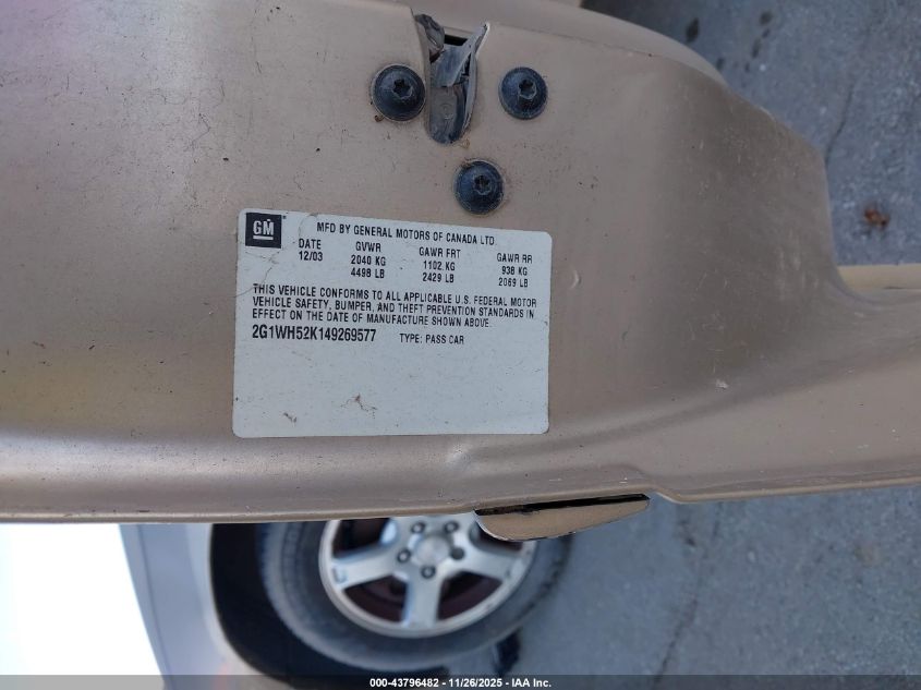 2004 Chevrolet Impala Ls VIN: 2G1WH52K149269577 Lot: 43796482