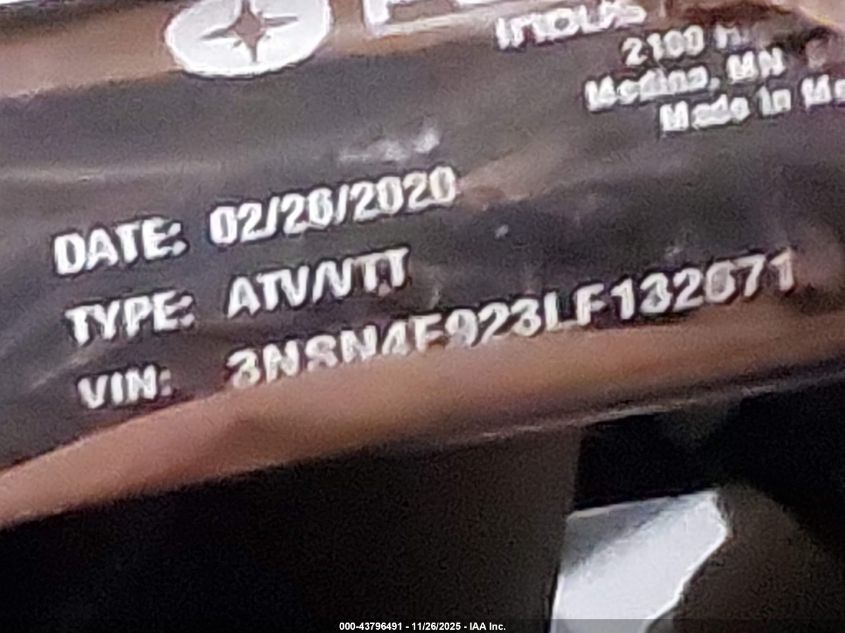 2020 Polaris Rzr Xp 4 Turbo VIN: 3NSN4E923LF132671 Lot: 43796491