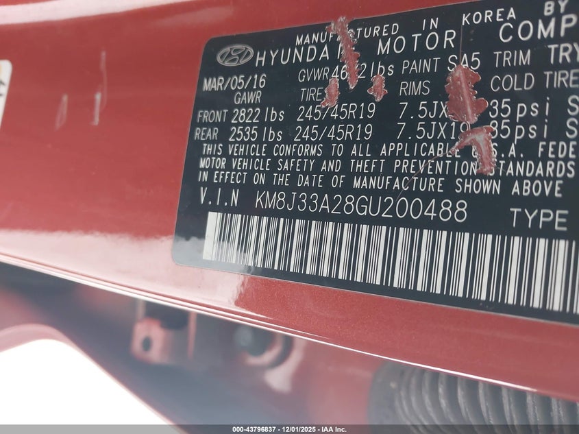 KM8J33A28GU200488 2016 HYUNDAI TUCSON photo no. 9