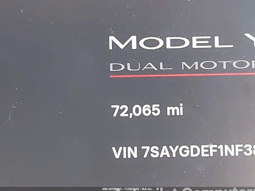 2022 Tesla Model Y Performance Dual Motor All-Wheel Drive VIN: 7SAYGDEF1NF383641 Lot: 43796863