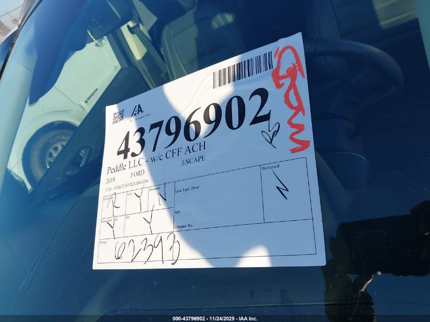 2018 Ford Escape Titanium VIN: 1FMCU9J9XJUB44244 Lot: 43796902