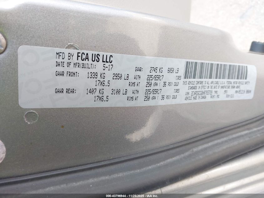 2017 Dodge Grand Caravan Sxt VIN: 2C4RDGCG8HR765729 Lot: 43796944