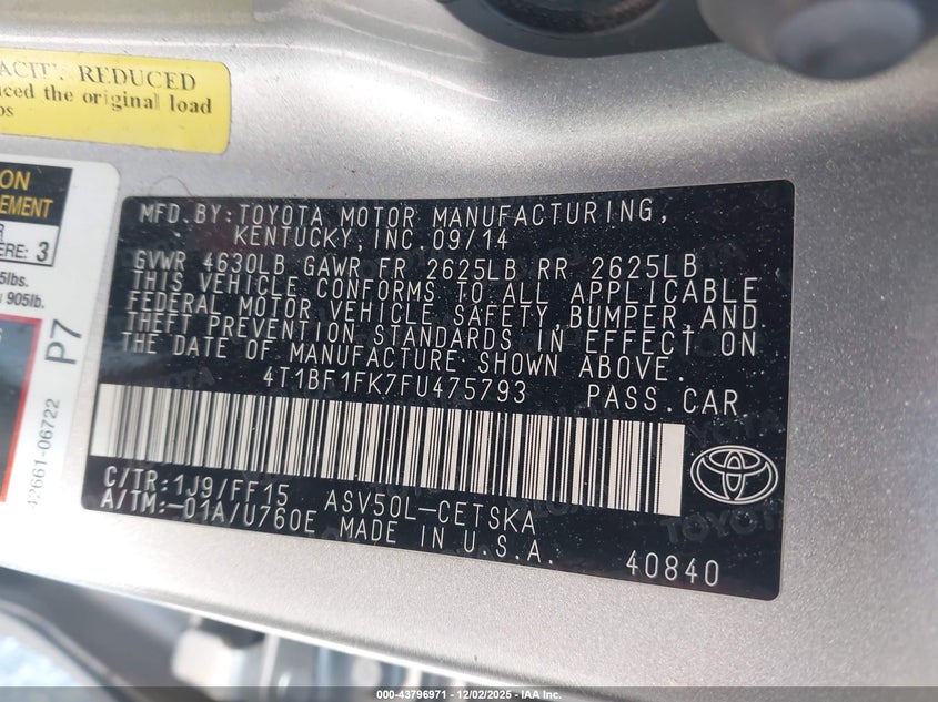 4T1BF1FK7FU475793 2015 TOYOTA CAMRY photo no. 9