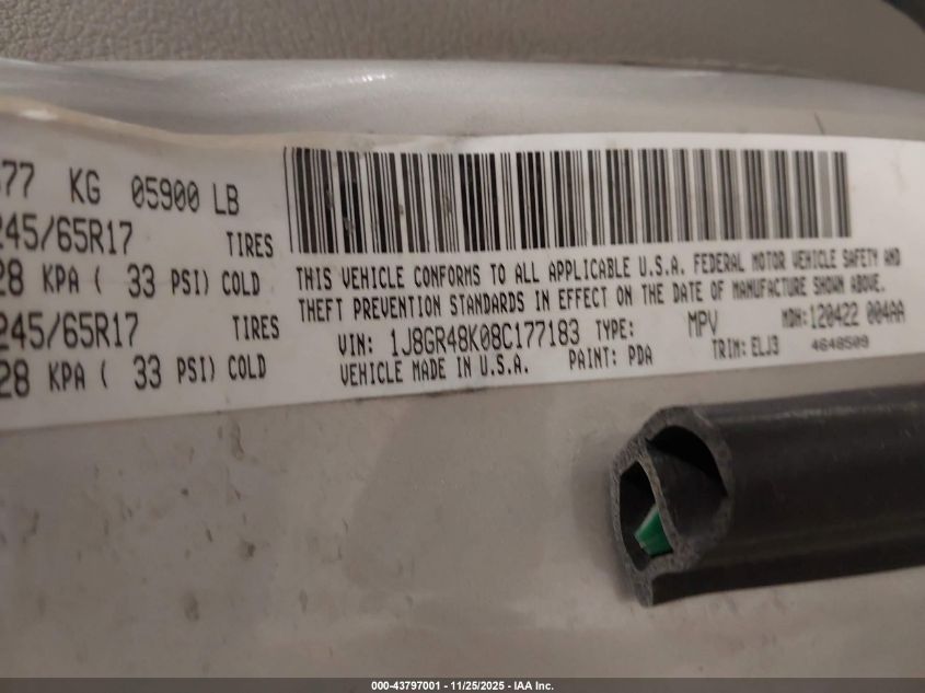 2008 Jeep Grand Cherokee Laredo VIN: 1J8GR48K08C177183 Lot: 43797001