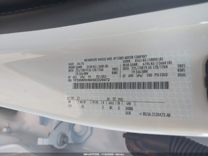 2025 Ford F-550 Chassis Xl VIN: 1FD0W5HN0SED29472 Lot: 43797205