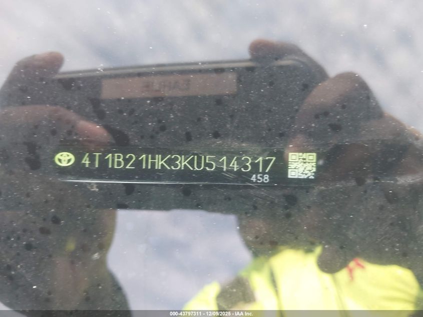 2019 Toyota Camry Hybrid Xle VIN: 4T1B21HK3KU514317 Lot: 43797311