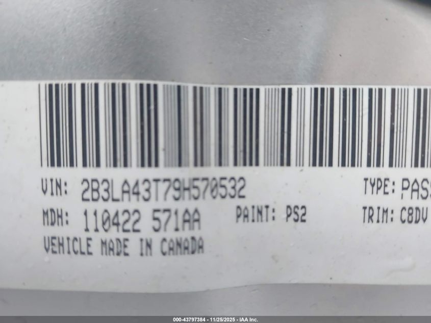 2009 Dodge Charger VIN: 2B3LA43T79H570532 Lot: 43797384