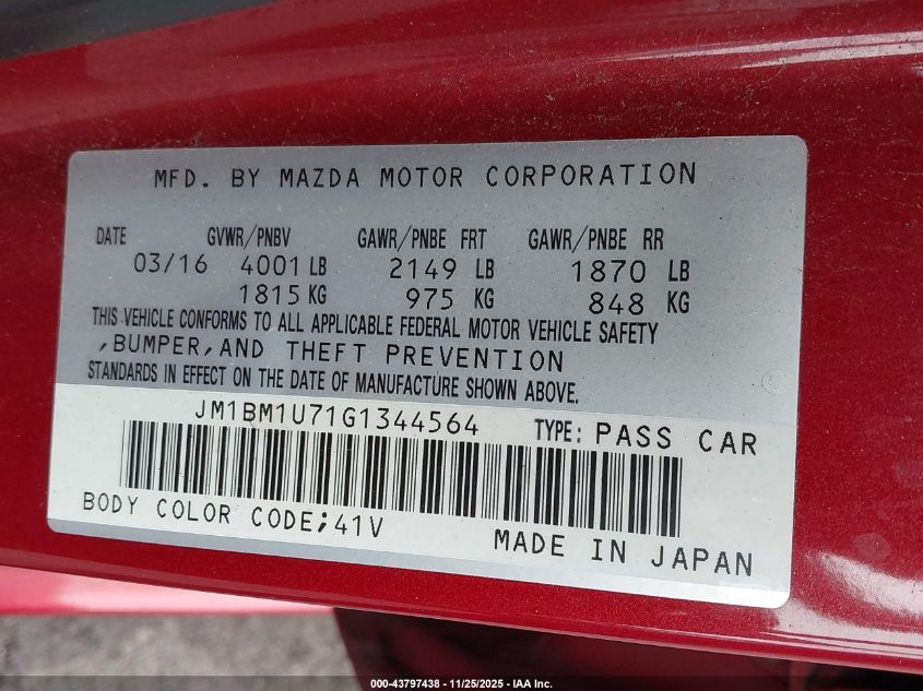 2016 Mazda Mazda3 I Sport VIN: JM1BM1U71G1344564 Lot: 43797438