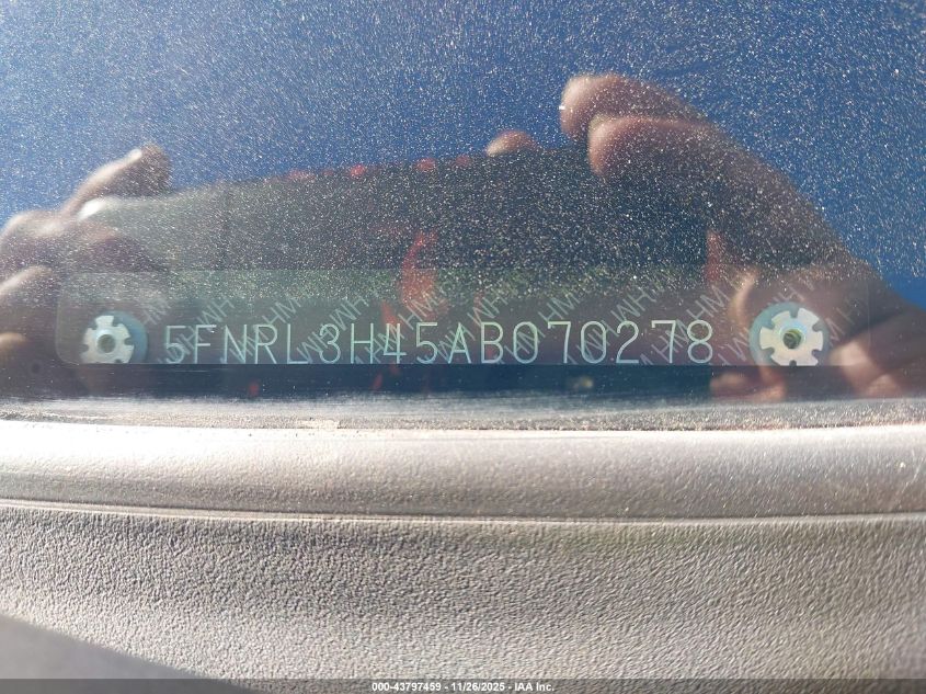 2010 Honda Odyssey Ex VIN: 5FNRL3H45AB070278 Lot: 43797459