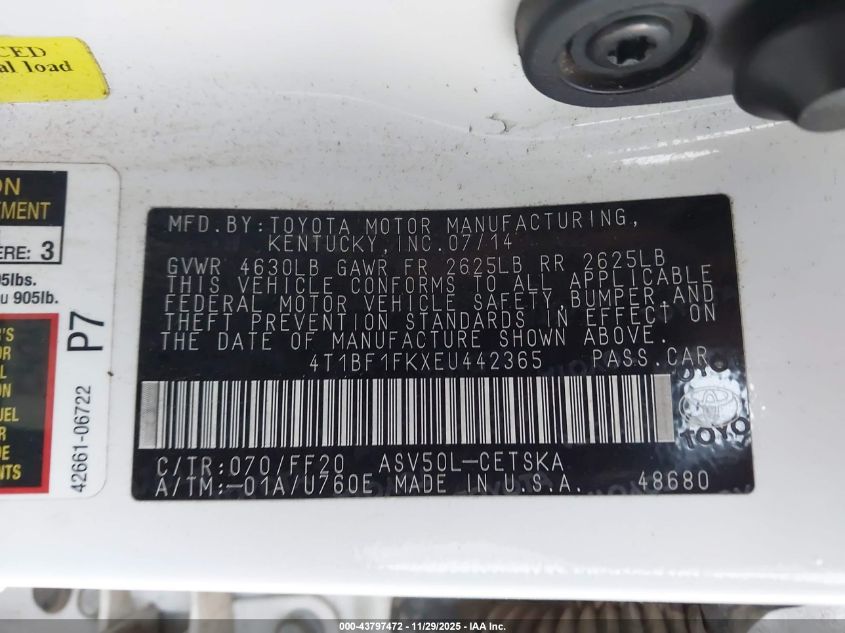 2014 Toyota Camry Se VIN: 4T1BF1FKXEU442365 Lot: 43797472