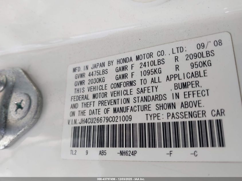 2009 Acura Tsx VIN: JH4CU26679C021009 Lot: 43797496