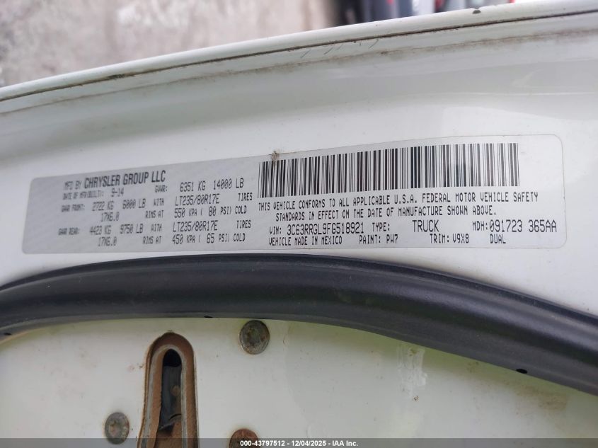 2015 Ram 3500 Tradesman VIN: 3C63RRGL9FG518921 Lot: 43797512