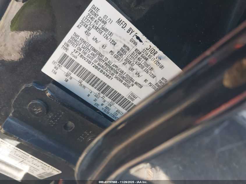 2011 Ford F-350 Lariat VIN: 1FT8W3BT2BEB93851 Lot: 43797668