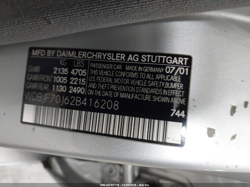 2002 Mercedes-Benz E 430 Special Edition VIN: WDBJF70J62B416208 Lot: 43797716