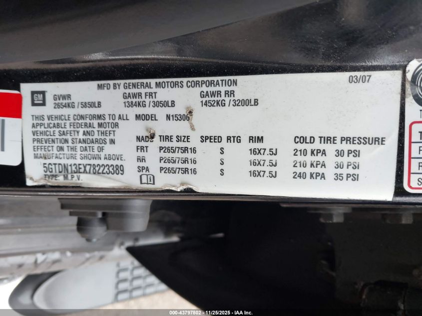 2007 Hummer H3 Suv VIN: 5GTDN13EX78223389 Lot: 43797802