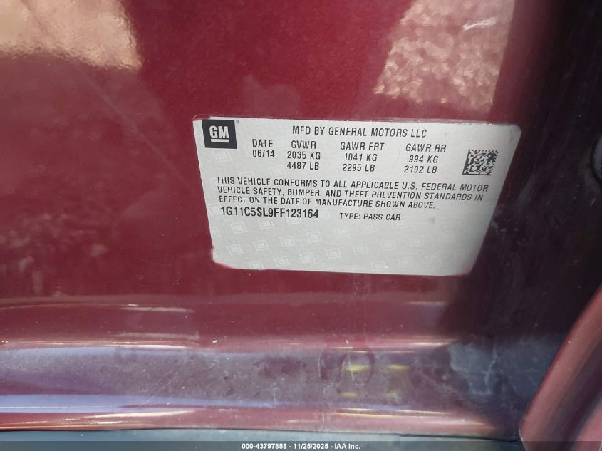 2015 Chevrolet Malibu 1Lt VIN: 1G11C5SL9FF123164 Lot: 43797856