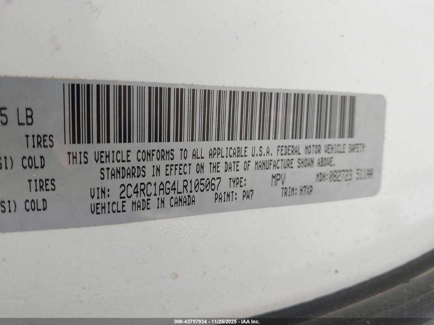 2020 Chrysler Voyager L VIN: 2C4RC1AG4LR105067 Lot: 43797934