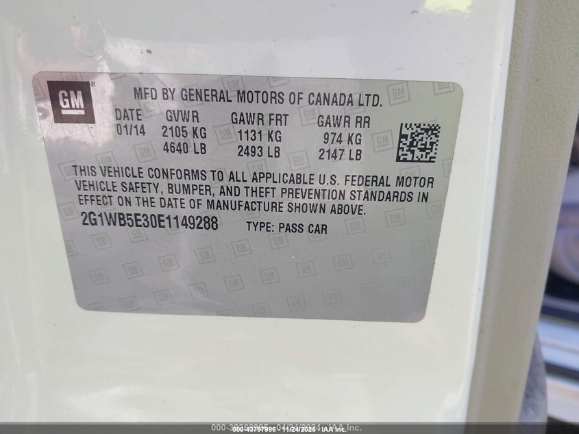 2014 Chevrolet Impala Limited Lt VIN: 2G1WB5E30E1149288 Lot: 43797996
