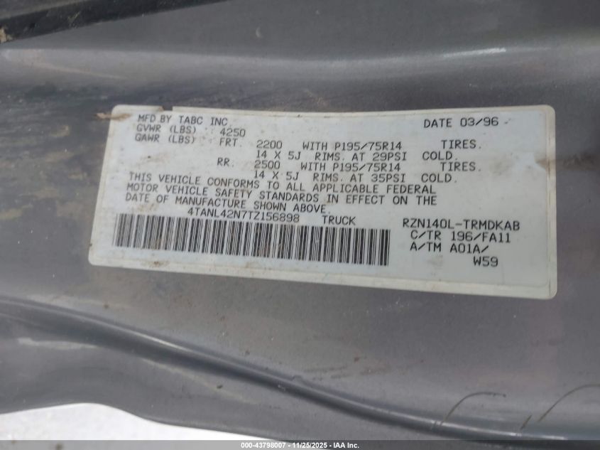 1996 Toyota Tacoma VIN: 4TANL42N7TZ156898 Lot: 43798007