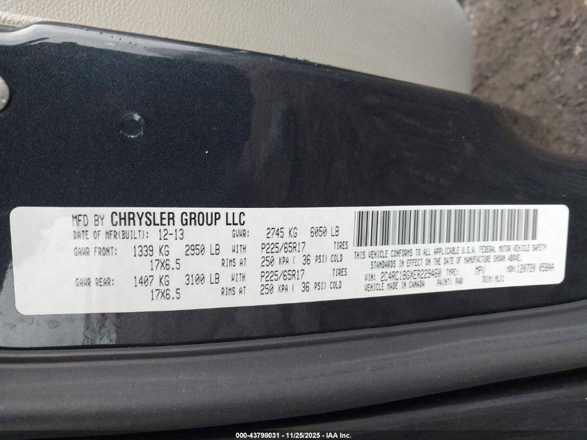 2014 Chrysler Town & Country Touring VIN: 2C4RC1BGXER229460 Lot: 43798031