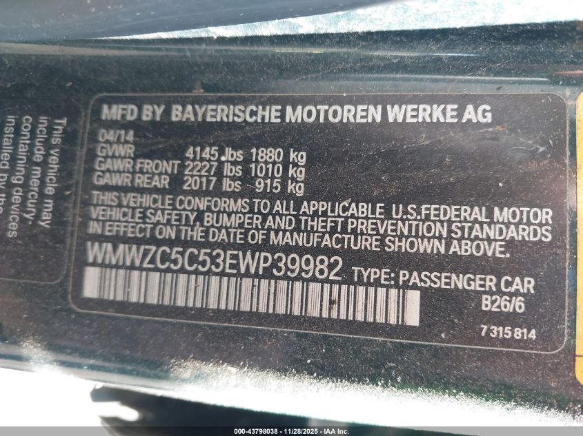 2014 Mini Countryman Cooper S VIN: WMWZC5C53EWP39982 Lot: 43798038