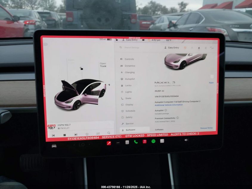 2020 Tesla Model 3 Standard Range Plus Rear-Wheel Drive/Standard Range Rear-Wheel Drive VIN: 5YJ3E1EA5LF808484 Lot: 43798166
