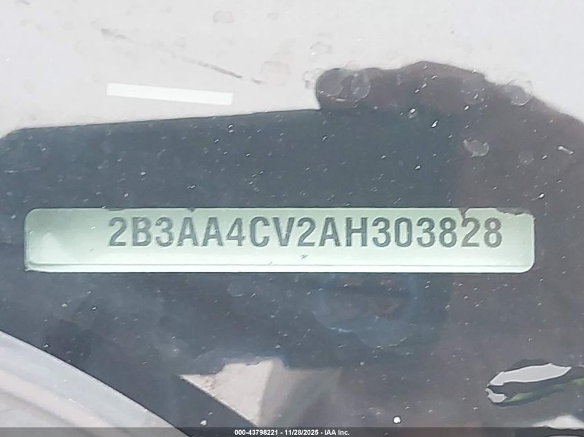 2010 Dodge Charger VIN: 2B3AA4CV2AH303828 Lot: 43798221