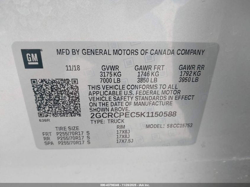 2019 Chevrolet Silverado 1500 Ld Lt VIN: 2GCRCPEC5K1150588 Lot: 43798346