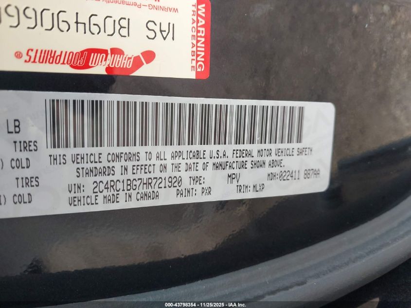 2017 Chrysler Pacifica Touring-L VIN: 2C4RC1BG7HR721920 Lot: 43798354
