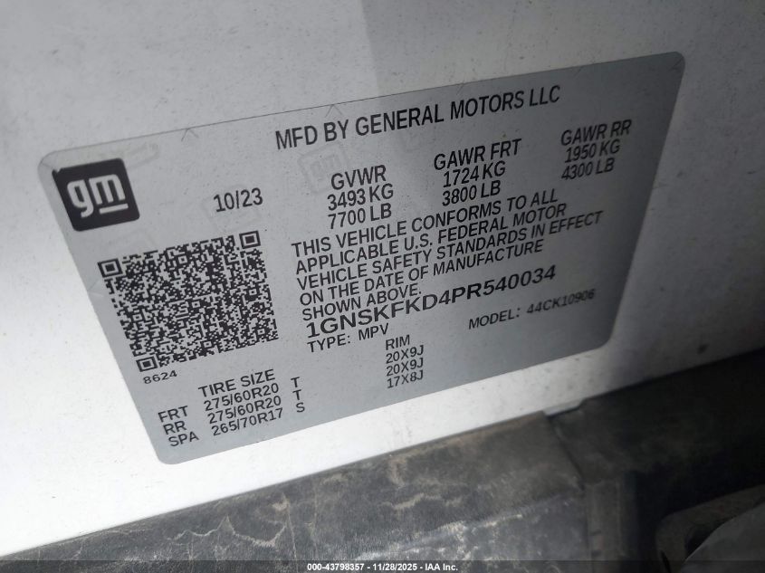 2023 Chevrolet Suburban 4Wd Premier VIN: 1GNSKFKD4PR540034 Lot: 43798357