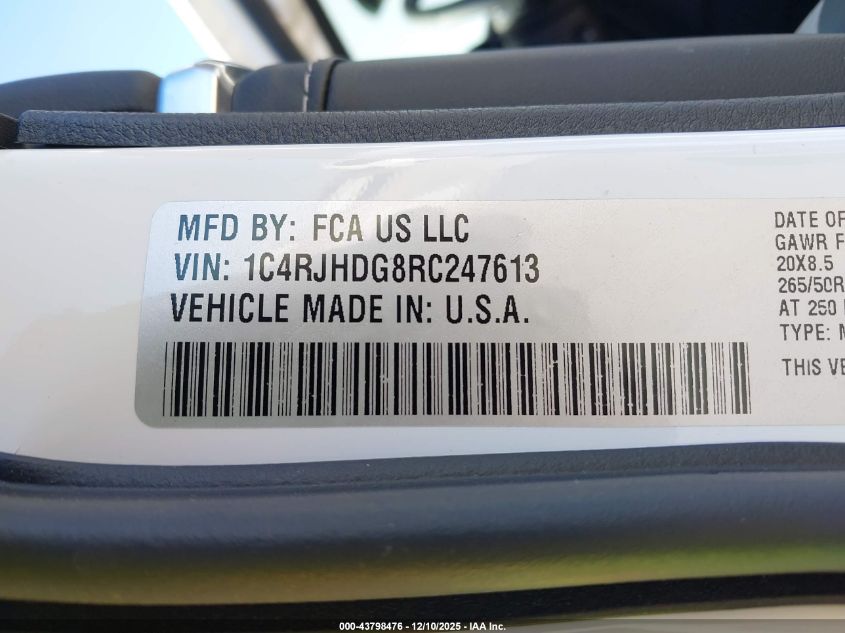 2024 Jeep Grand Cherokee Overland 4X4 VIN: 1C4RJHDG8RC247613 Lot: 43798476