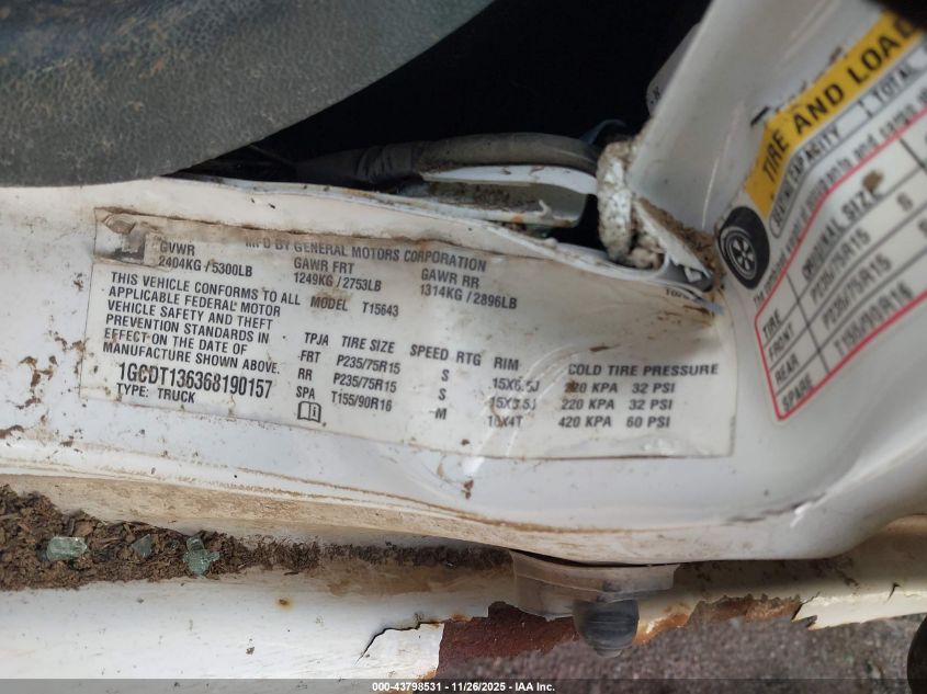 2006 Chevrolet Colorado Lt VIN: 1GCDT136368190157 Lot: 43798531