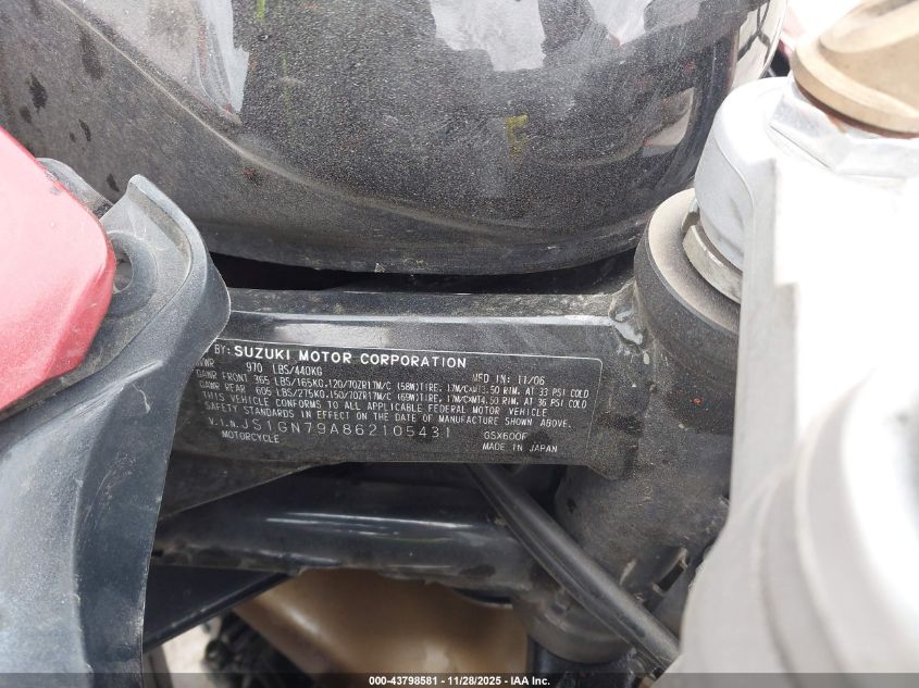 2006 Suzuki Gsx600 F VIN: JS1GN79A862105431 Lot: 43798581
