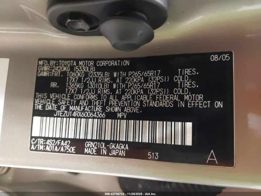 2006 Toyota 4Runner Sr5 V6 VIN: JTEZU14RX60064366 Lot: 43798703