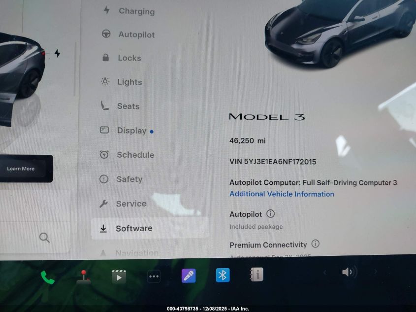 2022 Tesla Model 3 Rear-Wheel Drive VIN: 5YJ3E1EA6NF172015 Lot: 43798735