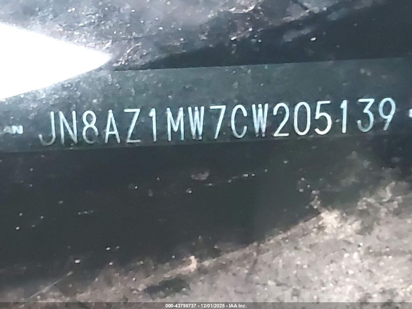 2012 Nissan Murano Le VIN: JN8AZ1MW7CW205139 Lot: 43798737