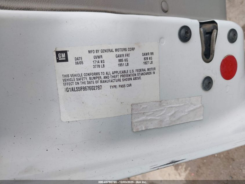 2006 Chevrolet Cobalt Lt VIN: 1G1AL55F867602787 Lot: 43798765