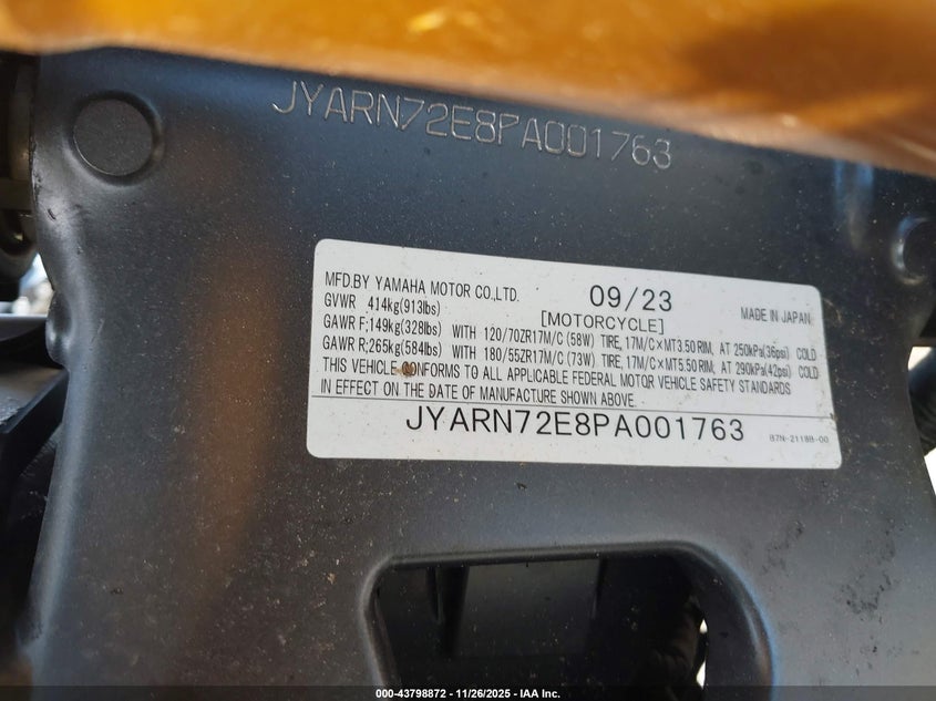 2023 Yamaha Mt09 D VIN: JYARN72E8PA001763 Lot: 43798872