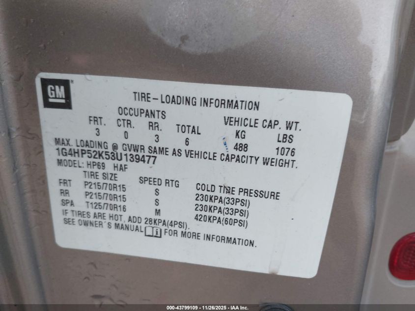 2003 Buick Lesabre Custom VIN: 1G4HP52K53U139477 Lot: 43799109