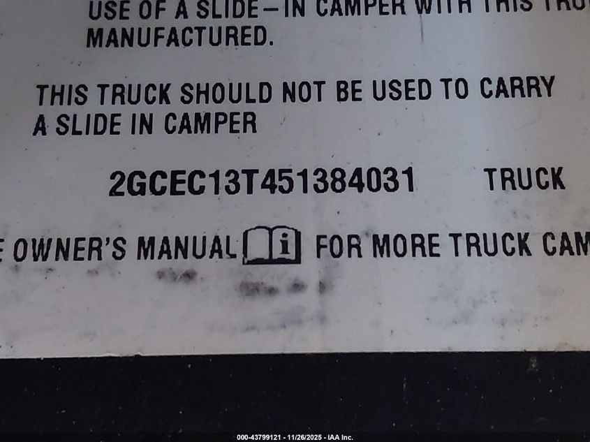 2005 Chevrolet Silverado 1500 Lt VIN: 2GCEC13T451384031 Lot: 43799121