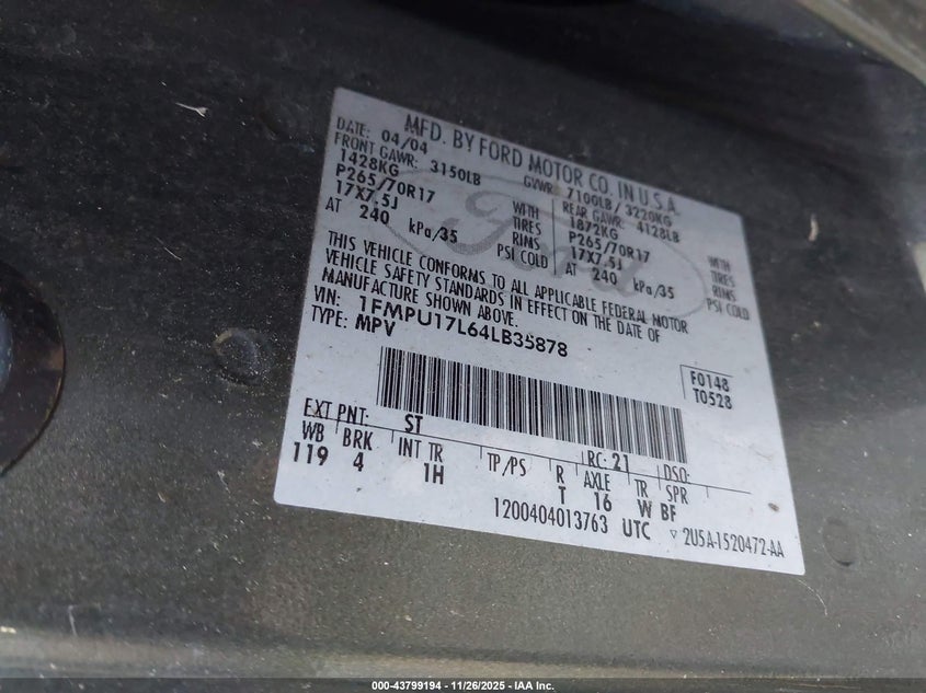1FMPU17L64LB35878 2004 FORD EXPEDITION photo no. 8