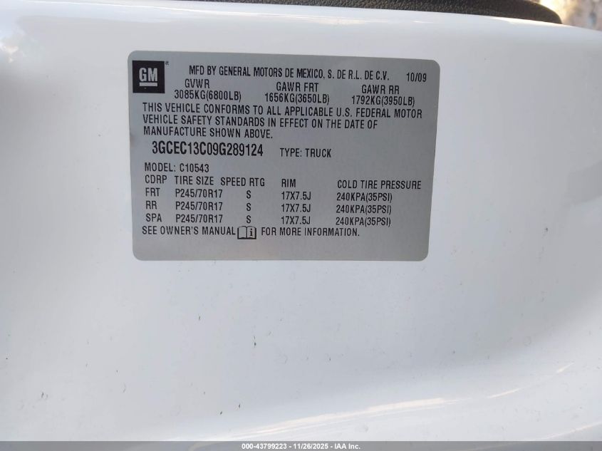 2009 Chevrolet Silverado 1500 Ls VIN: 3GCEC13C09G289124 Lot: 43799223