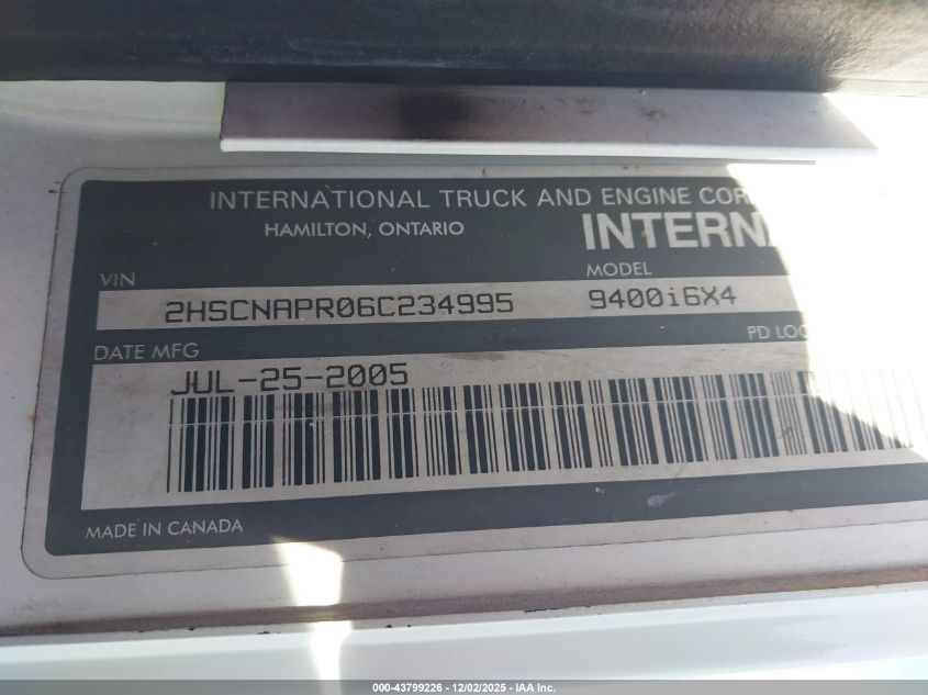2006 International 9400 9400I VIN: 2HSCNAPR06C234995 Lot: 43799226