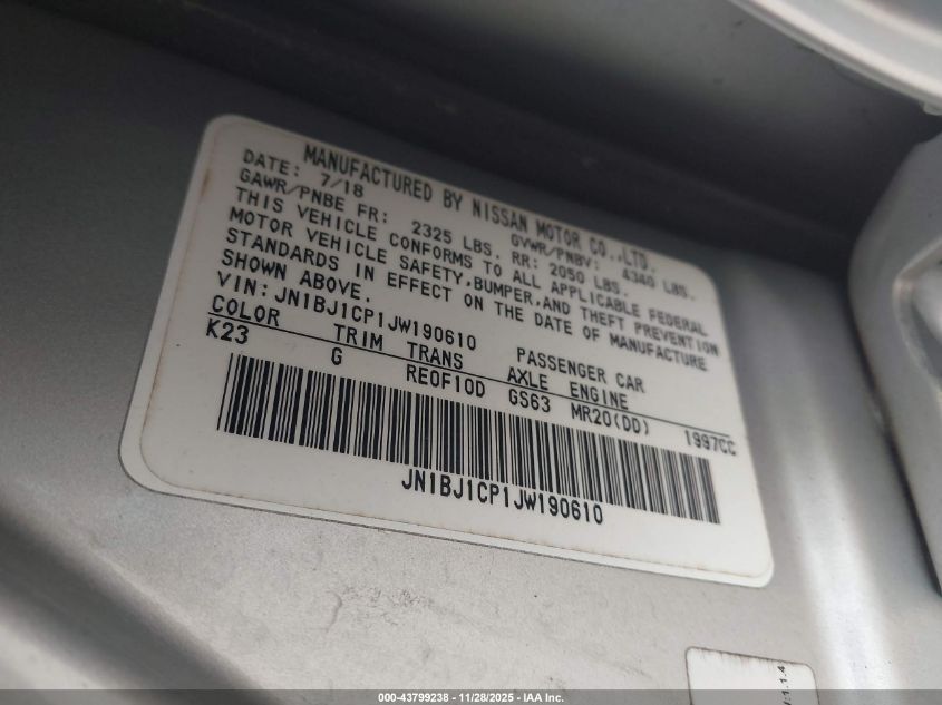 2018 Nissan Rogue Sport S VIN: JN1BJ1CP1JW190610 Lot: 43799238