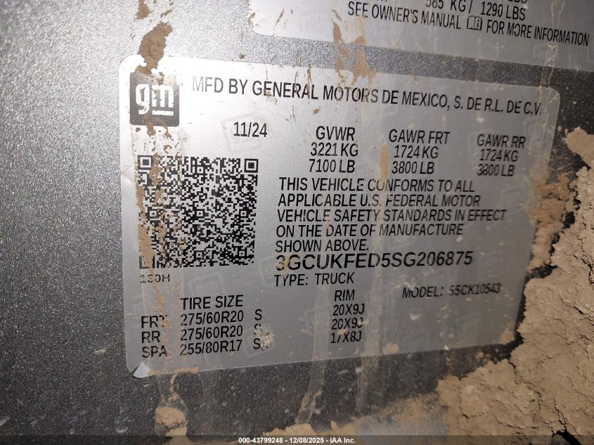2025 Chevrolet Silverado 1500 4Wd Short Bed Lt Trail Boss VIN: 3GCUKFED5SG206875 Lot: 43799248