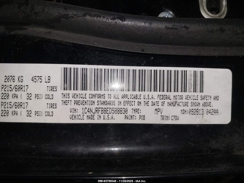 2014 Jeep Patriot Latitude VIN: 1C4NJRFB8ED588830 Lot: 43799348