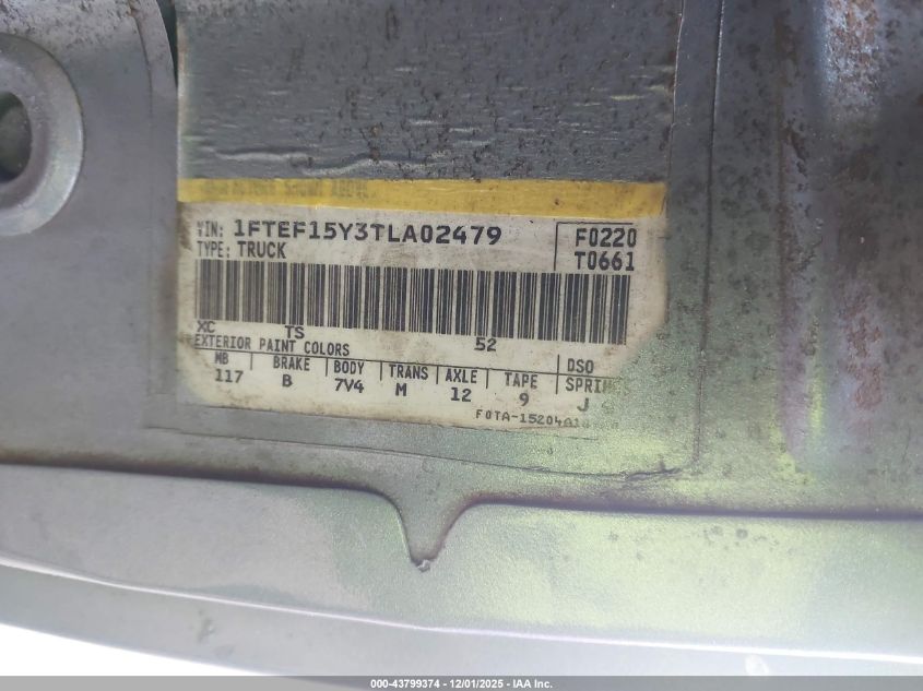 1996 Ford F150 VIN: 1FTEF15Y3TLA02479 Lot: 43799374