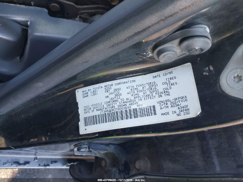 1996 Toyota 4Runner Sr5 VIN: JT3HN86R3T0003699 Lot: 43799428